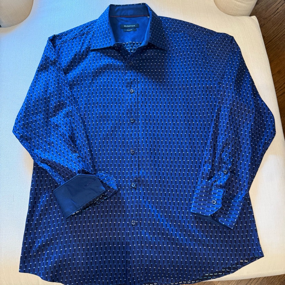Bugatchi Blue Patterned Casual Shirt